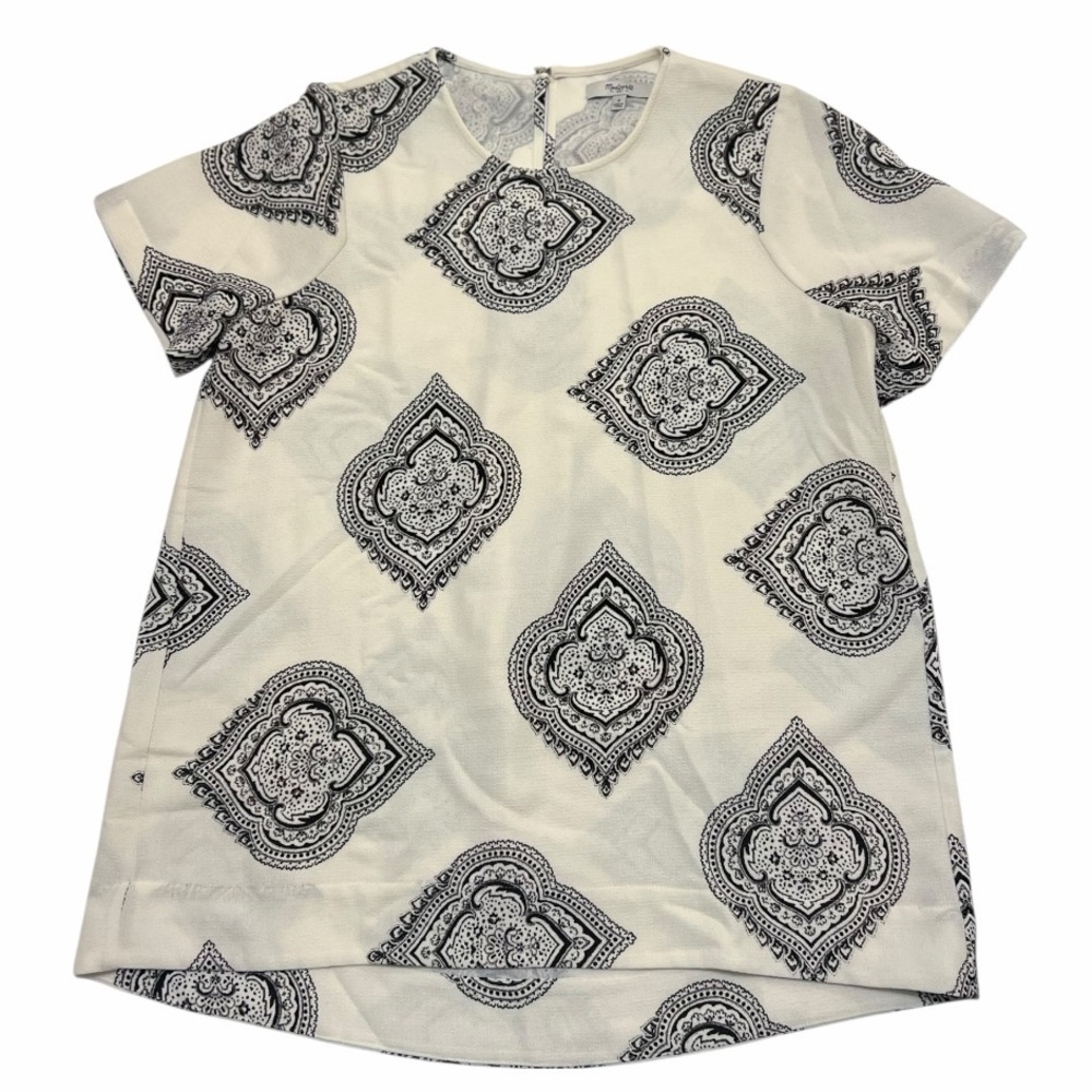 Madewell Cream and Black Patterned Blouse